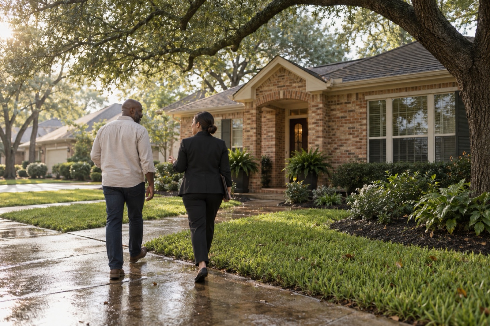 An owner and property professional approaching a Houston Home
